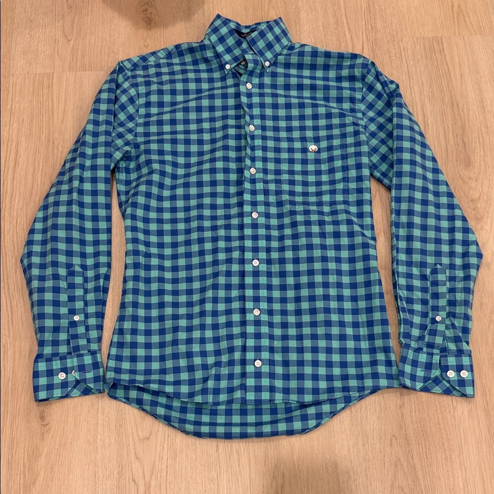 Cotton Brothers small Blue and Green Checkered Men's Shirt